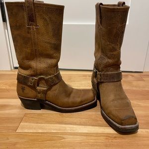 Frye square toe harness calf boot in tan